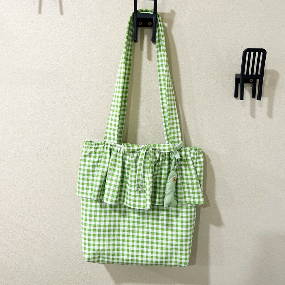 Cotton Green Gingham Tote with Boot Charm